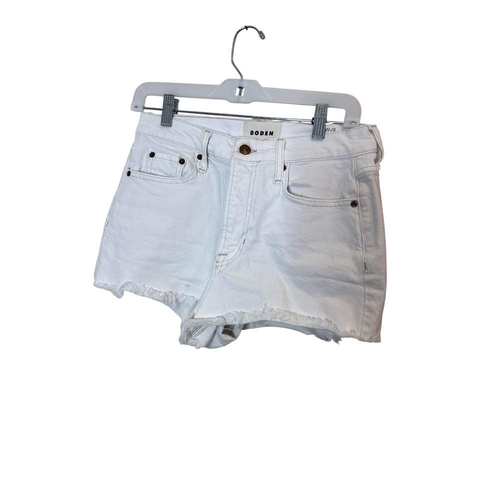 Boden Rigid Beach Shorts Womens 28 White Denim Cutoff Frayed Hem Summer